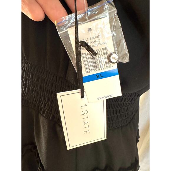 1. State Sleeveless Black Dress Sz XL Tiered Ruffled Skirt High Neck Mini NWT - Picture 3 of 8